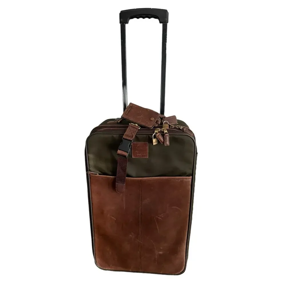 Vintage Coach 5496 22” Green Brown Leather Canvas Rolling Garment Bag USA